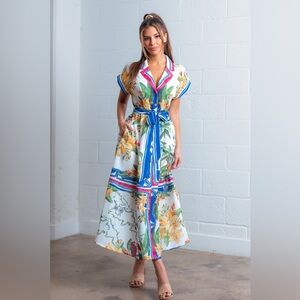 Island Palms & Floral Button-Front Midi Dress - Taelynn